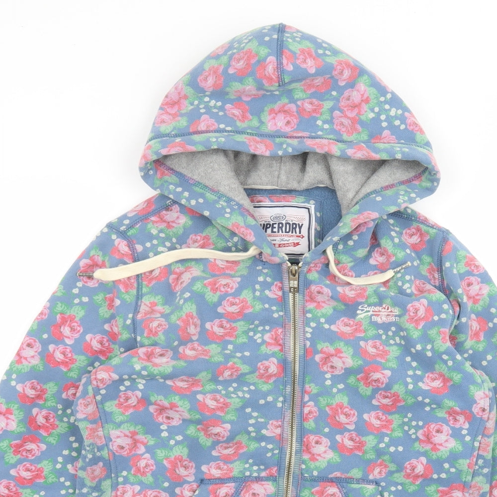 Superdry Mens Blue Floral Cotton Full Zip Hoodie Size L