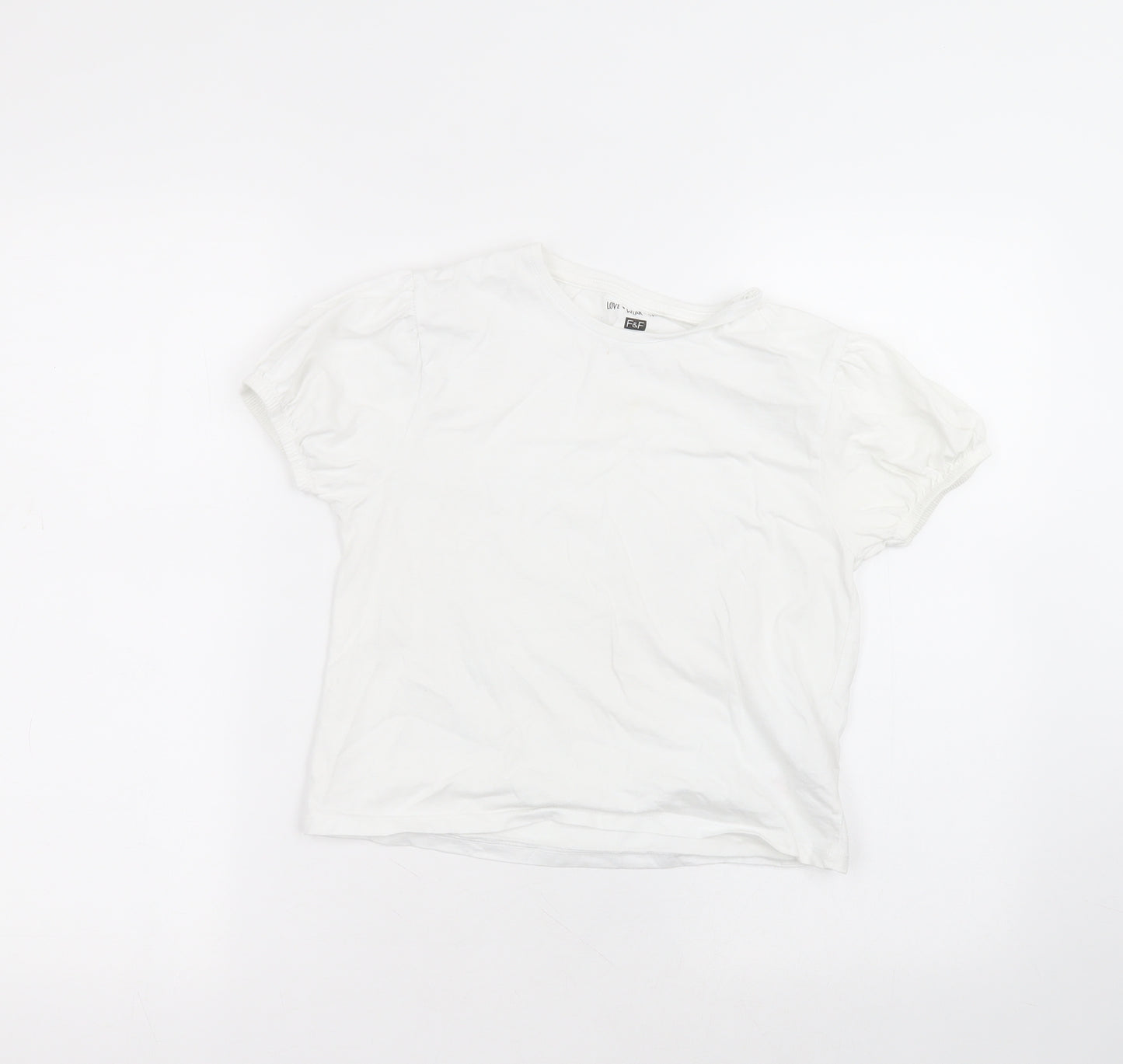 F&F Girls White  Cotton Basic T-Shirt Size 10-11 Years Round Neck