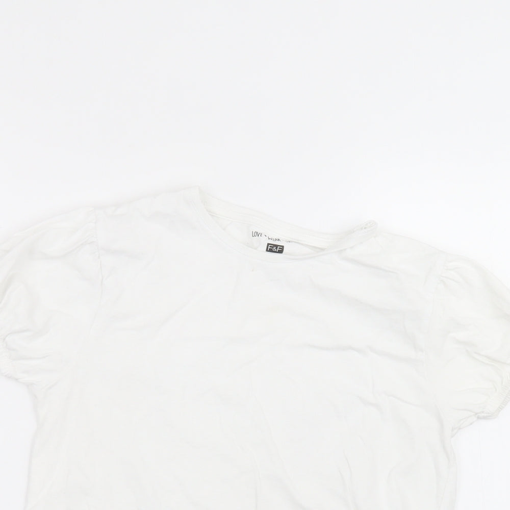 F&F Girls White  Cotton Basic T-Shirt Size 10-11 Years Round Neck