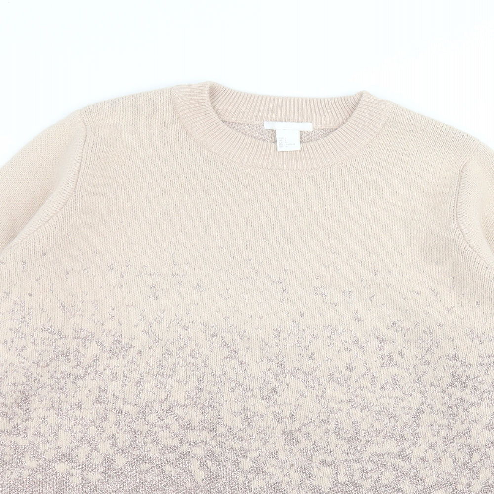 H&M Womens Pink Round Neck  Acrylic Pullover Jumper Size L