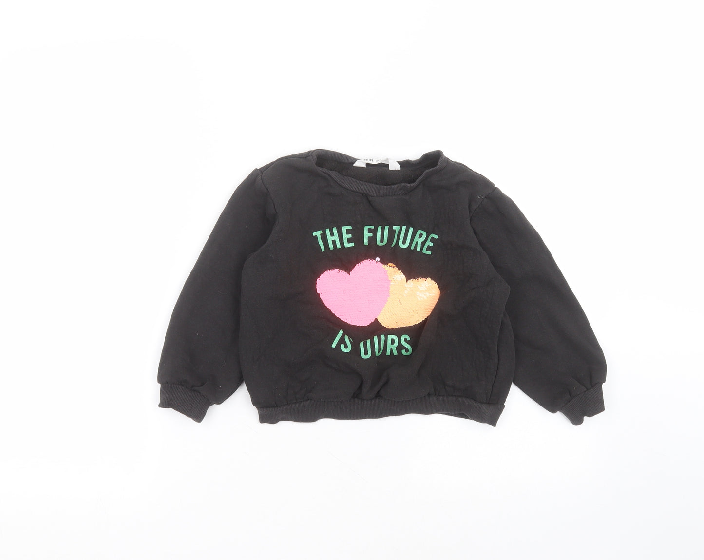 H&M Girls Black Round Neck  Cotton Pullover Jumper Size 5-6 Years