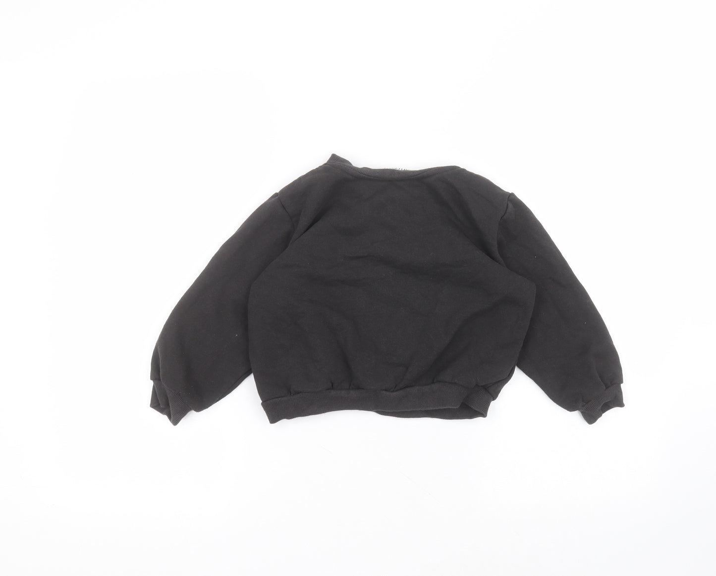 H&M Girls Black Round Neck  Cotton Pullover Jumper Size 5-6 Years
