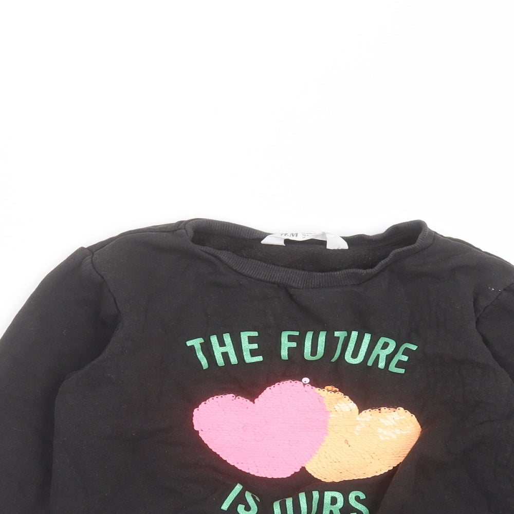 H&M Girls Black Round Neck  Cotton Pullover Jumper Size 5-6 Years