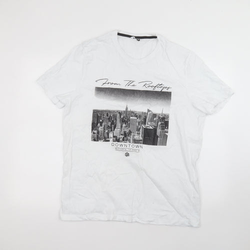 PEP&CO Mens White  Cotton  T-Shirt Size XL Round Neck