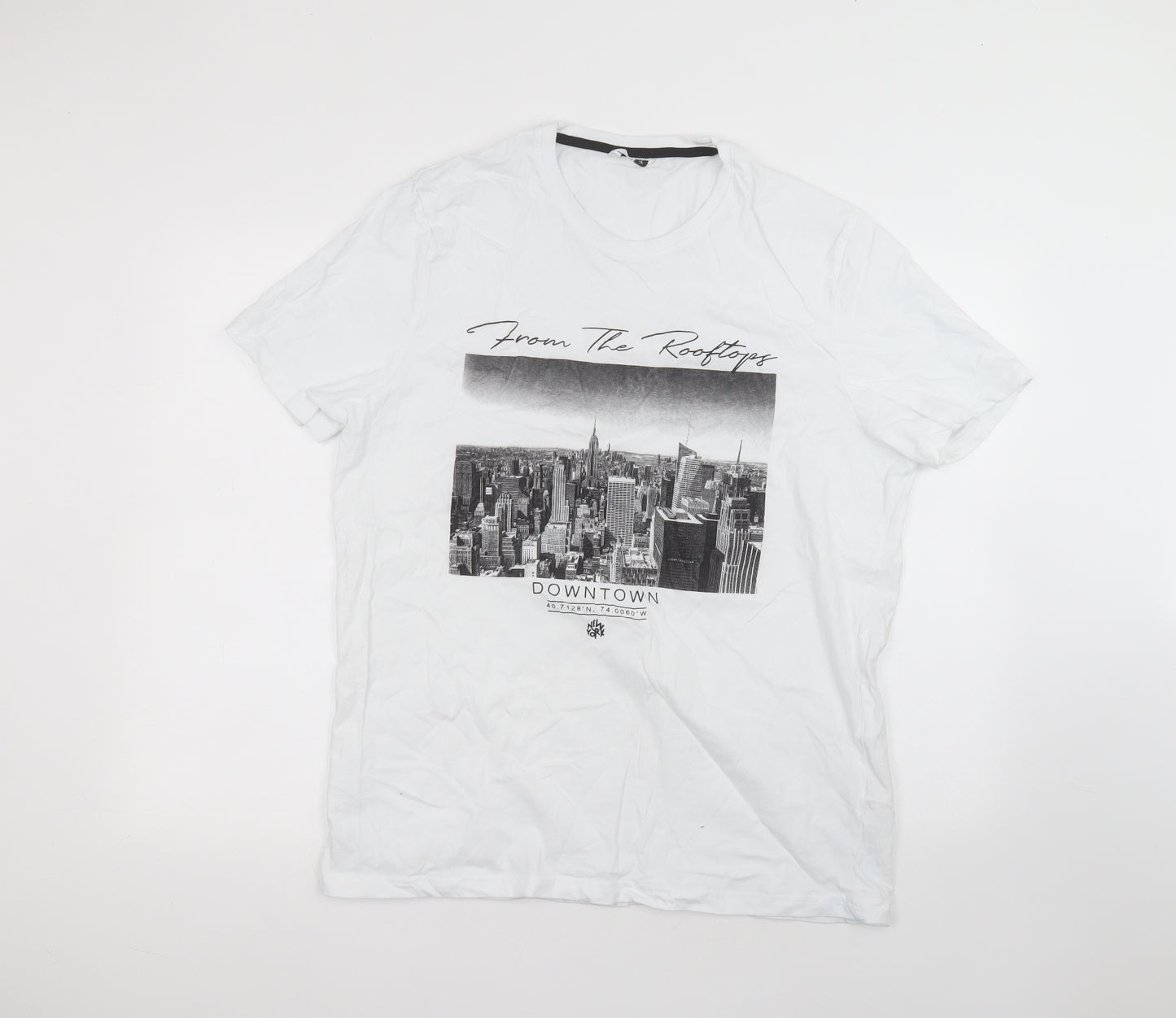 PEP&CO Mens White  Cotton  T-Shirt Size XL Round Neck