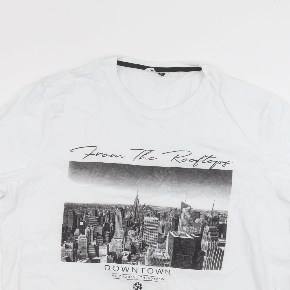 PEP&CO Mens White  Cotton  T-Shirt Size XL Round Neck