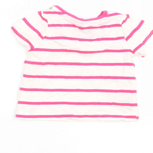 Mini Club Baby White Striped Cotton Basic T-Shirt Size 0-3 Months Round Neck
