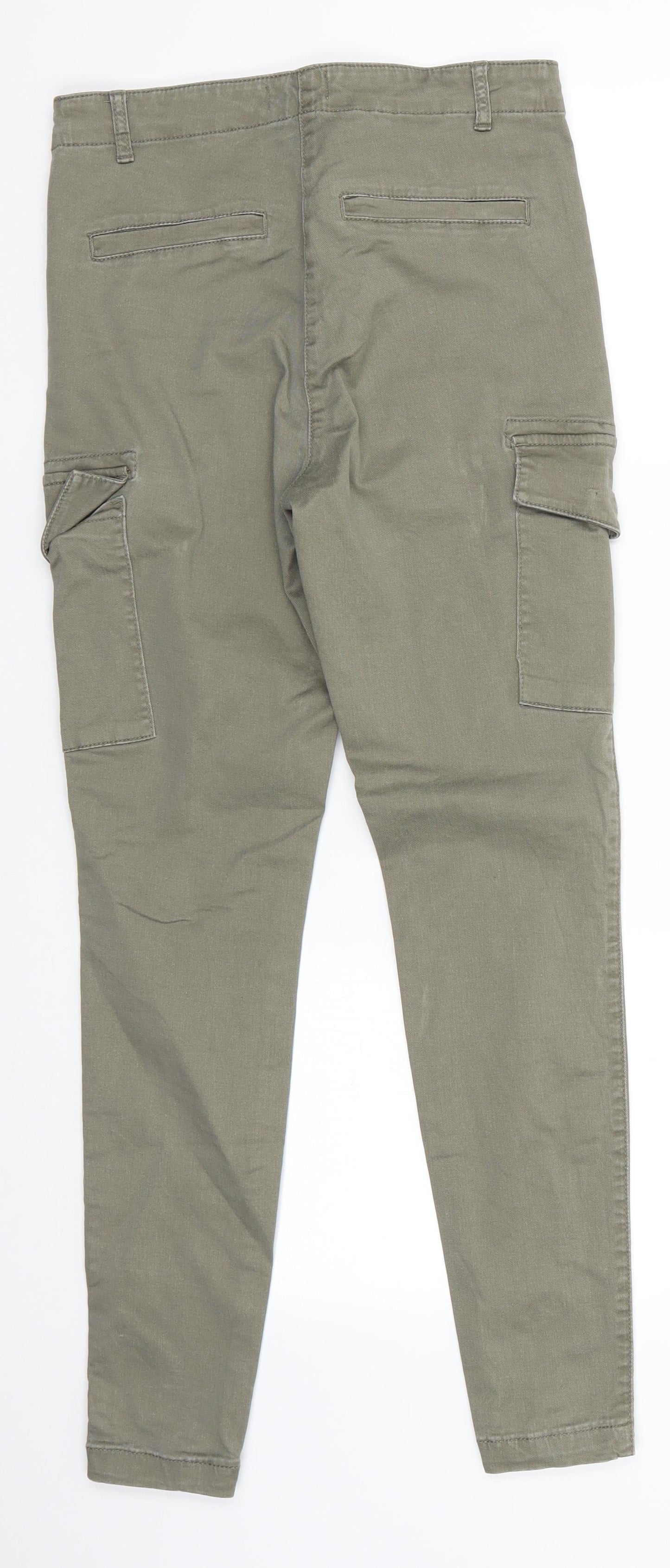 Papaya Womens Green  Cotton Cargo Trousers Size 10 L28 in Regular  - Skinny Pale Khaki