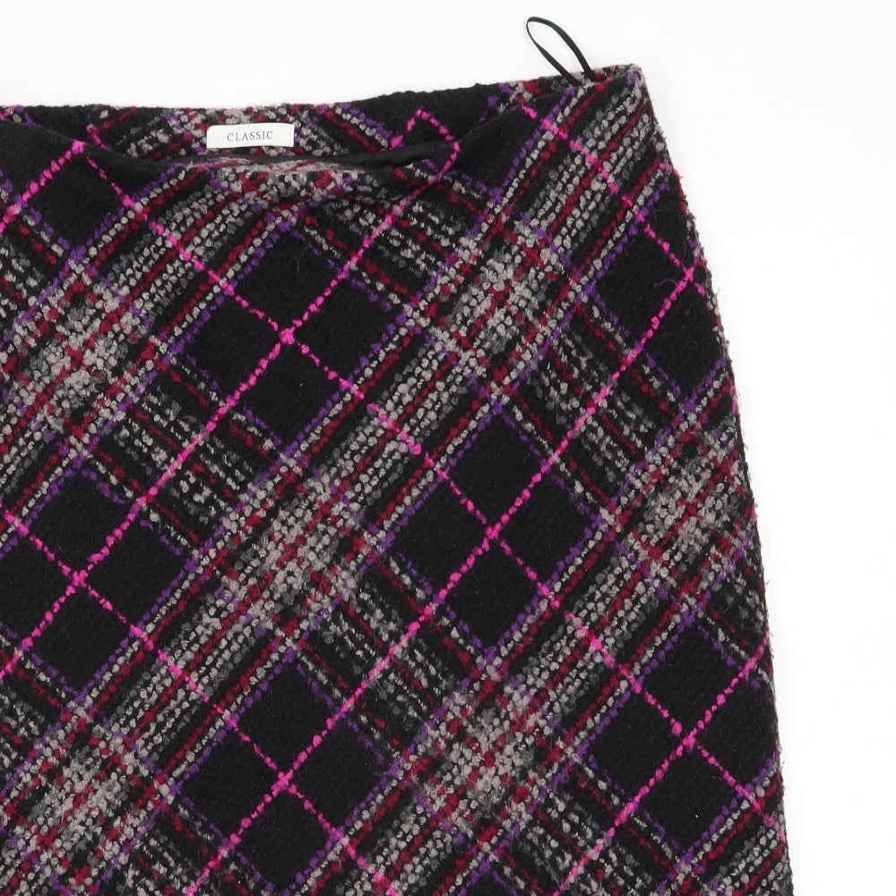 Marks and Spencer Womens Purple Check Acrylic A-Line Skirt Size 18    - Heavyweight