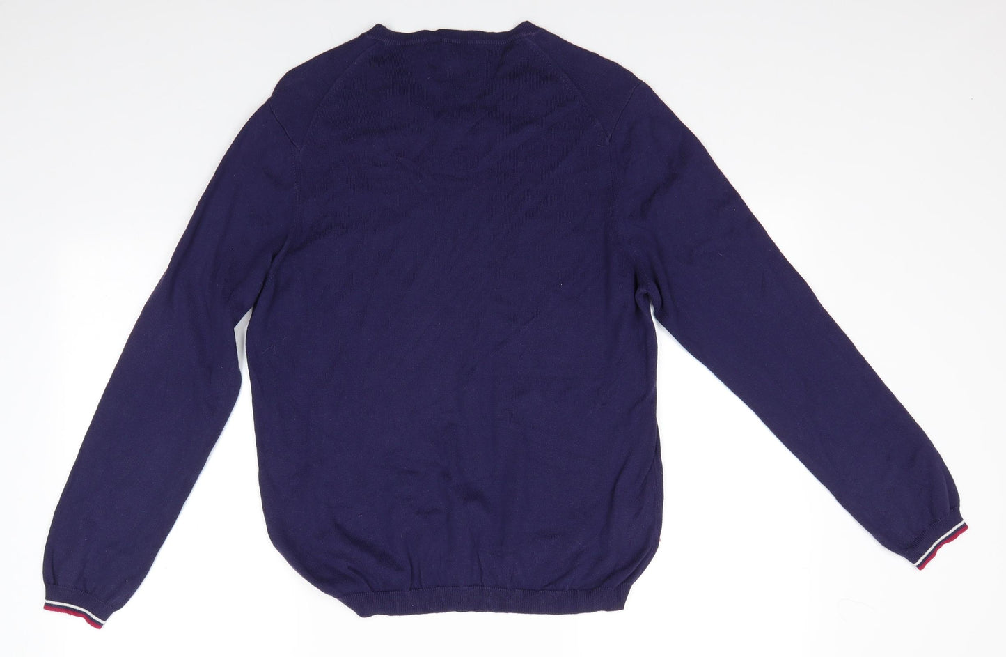 Fred Perry Mens Blue V-Neck  Cotton Pullover Jumper Size M   - Navy Blue