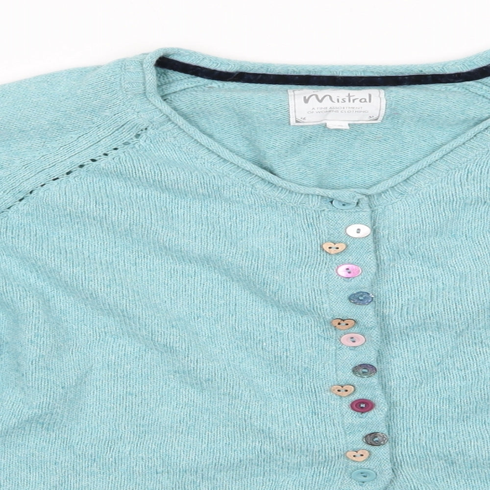 Mistral Womens Green Round Neck  Cotton Cardigan Jumper Size 16   - Multi Type Buttons