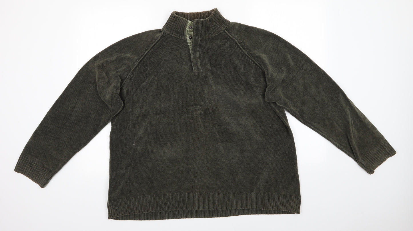 Blue Harbour Mens Green High Neck  Cotton Henley Jumper Size XL   - Dark Green Henley with buttons Very Soft