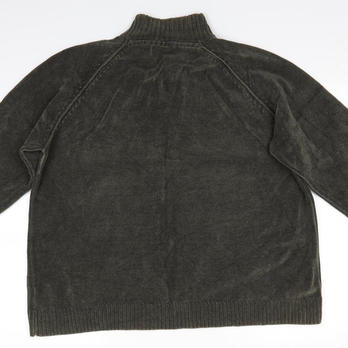 Blue Harbour Mens Green High Neck  Cotton Henley Jumper Size XL   - Dark Green Henley with buttons Very Soft