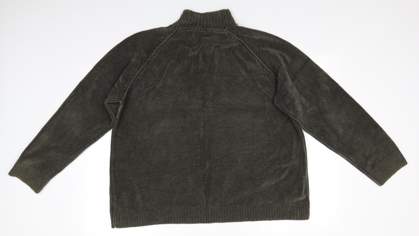 Blue Harbour Mens Green High Neck  Cotton Henley Jumper Size XL   - Dark Green Henley with buttons Very Soft