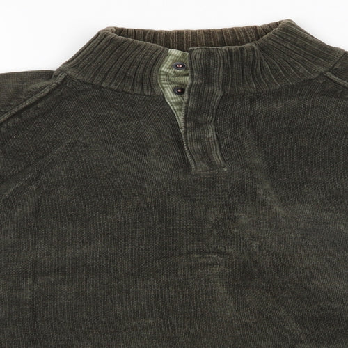 Blue Harbour Mens Green High Neck  Cotton Henley Jumper Size XL   - Dark Green Henley with buttons Very Soft