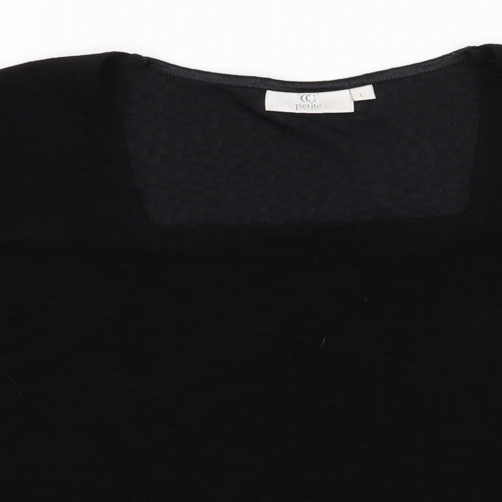 CC Womens Black Floral Acetate Tunic Blouse Size L Square Neck - Embossed floral pattern