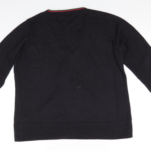 Stedman Womens Black Round Neck  Cotton Cardigan Jumper Size L   - Red Green Trim