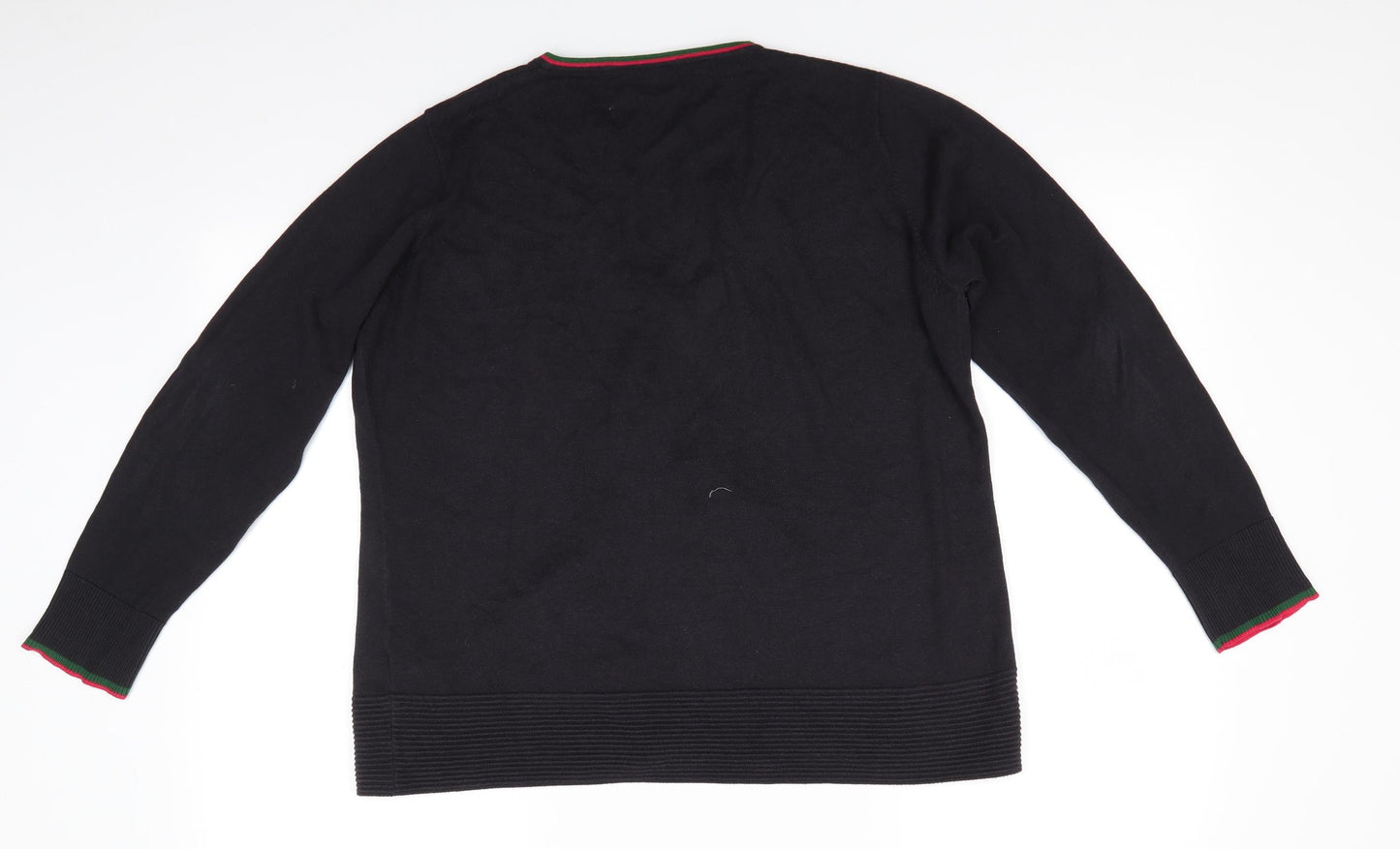 Stedman Womens Black Round Neck  Cotton Cardigan Jumper Size L   - Red Green Trim