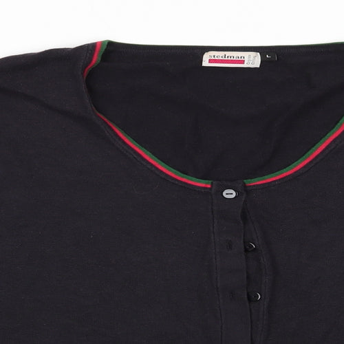 Stedman Womens Black Round Neck  Cotton Cardigan Jumper Size L   - Red Green Trim