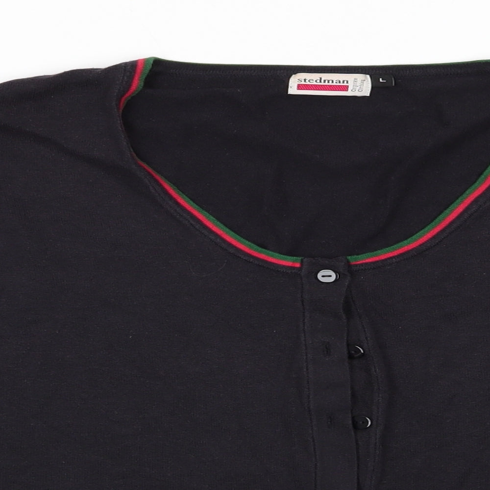 Stedman Womens Black Round Neck  Cotton Cardigan Jumper Size L   - Red Green Trim