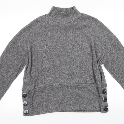 Florence and Fred Womens Grey High Neck  Polyester Pullover Jumper Size 10   - Fluffy texture Large buttons to side hems