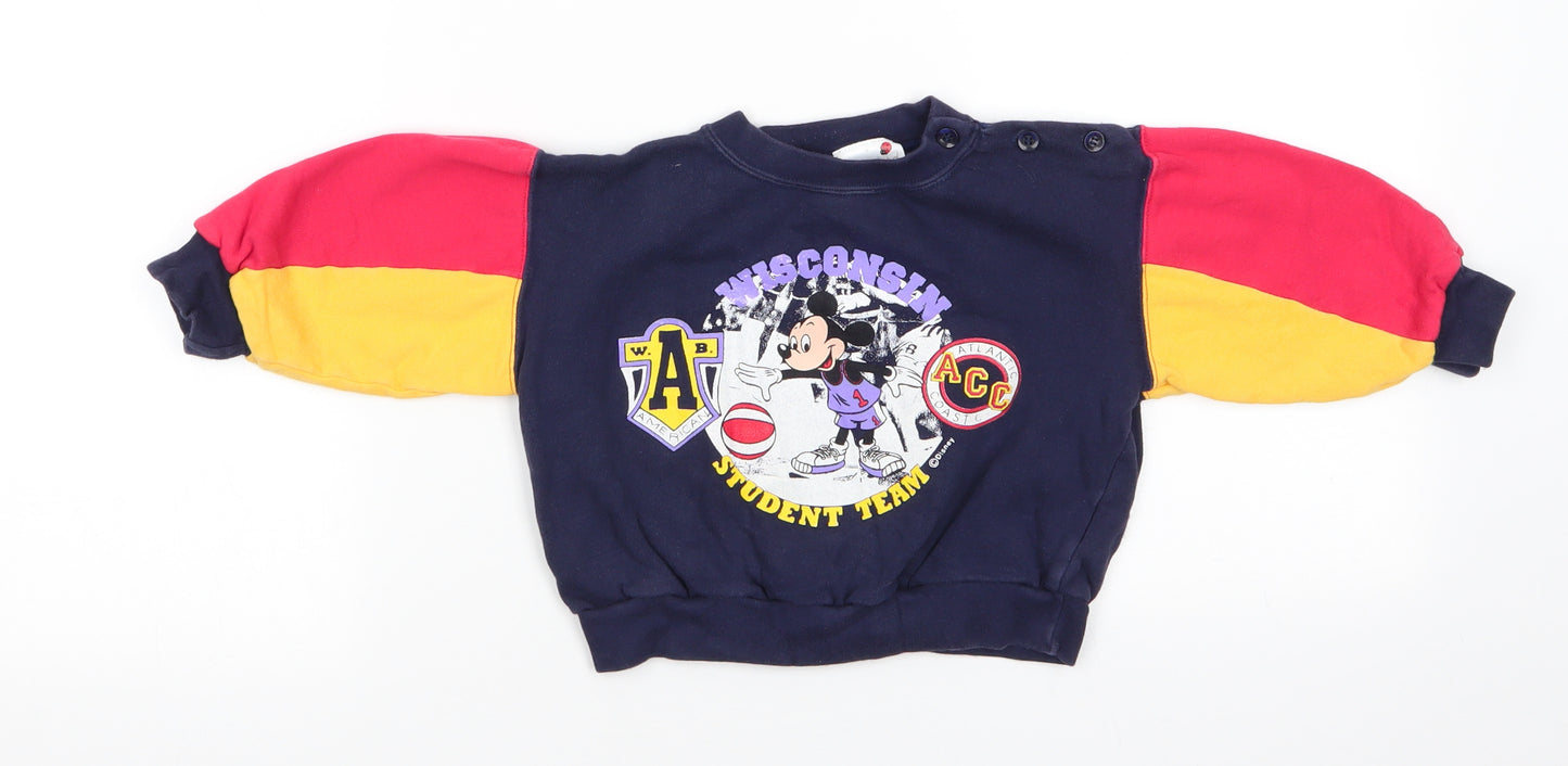 Ladybird Boys Blue Colourblock Cotton Pullover Sweatshirt Size 2-3 Years   - Mickey Mouse