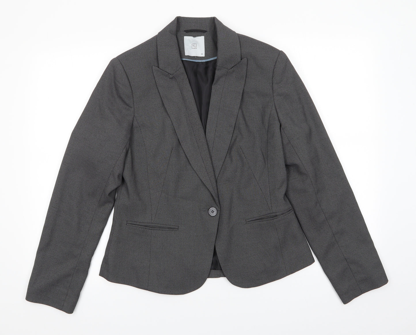 TU Womens Grey Polka Dot Polyester Jacket Suit Jacket Size 12