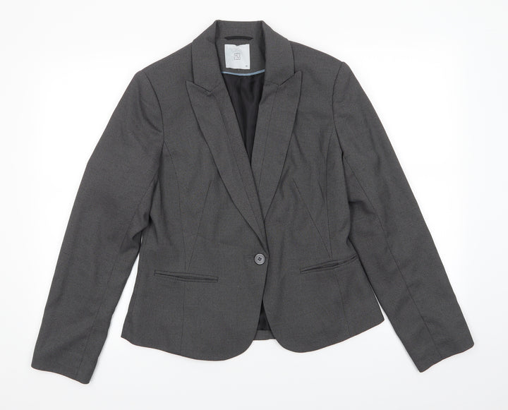TU Womens Grey Polka Dot Polyester Jacket Suit Jacket Size 12