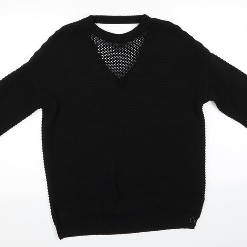 Atmosphere Womens Black Round Neck  Acrylic Pullover Jumper Size S   - Open Knit Neck Detail & Open Back Neck