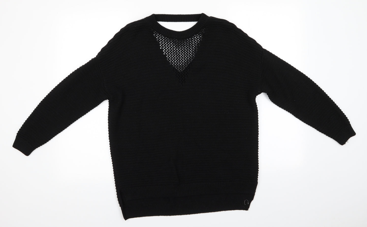Atmosphere Womens Black Round Neck  Acrylic Pullover Jumper Size S   - Open Knit Neck Detail & Open Back Neck