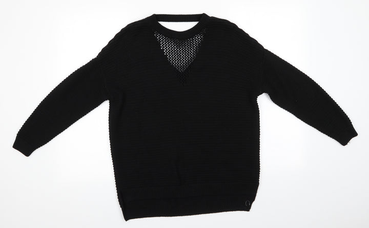 Atmosphere Womens Black Round Neck  Acrylic Pullover Jumper Size S   - Open Knit Neck Detail & Open Back Neck