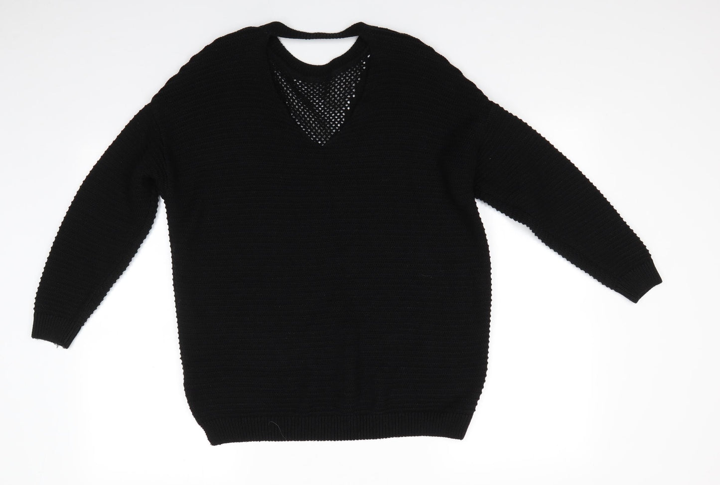 Atmosphere Womens Black Round Neck  Acrylic Pullover Jumper Size S   - Open Knit Neck Detail & Open Back Neck