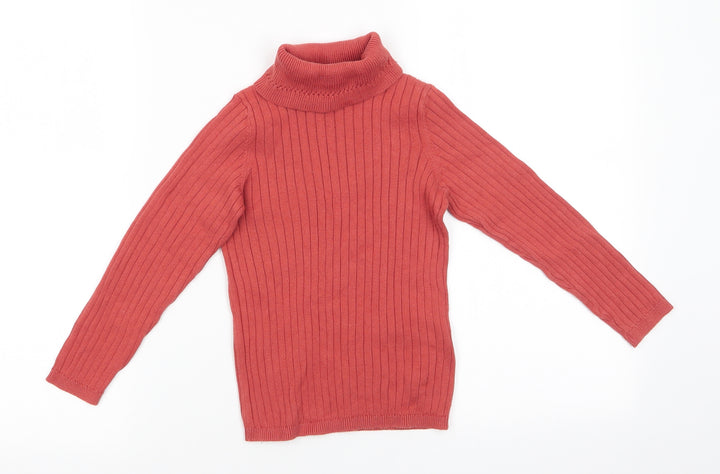 George Girls Orange Roll Neck  Cotton Pullover Jumper Size 7-8 Years   - Rust Coloured