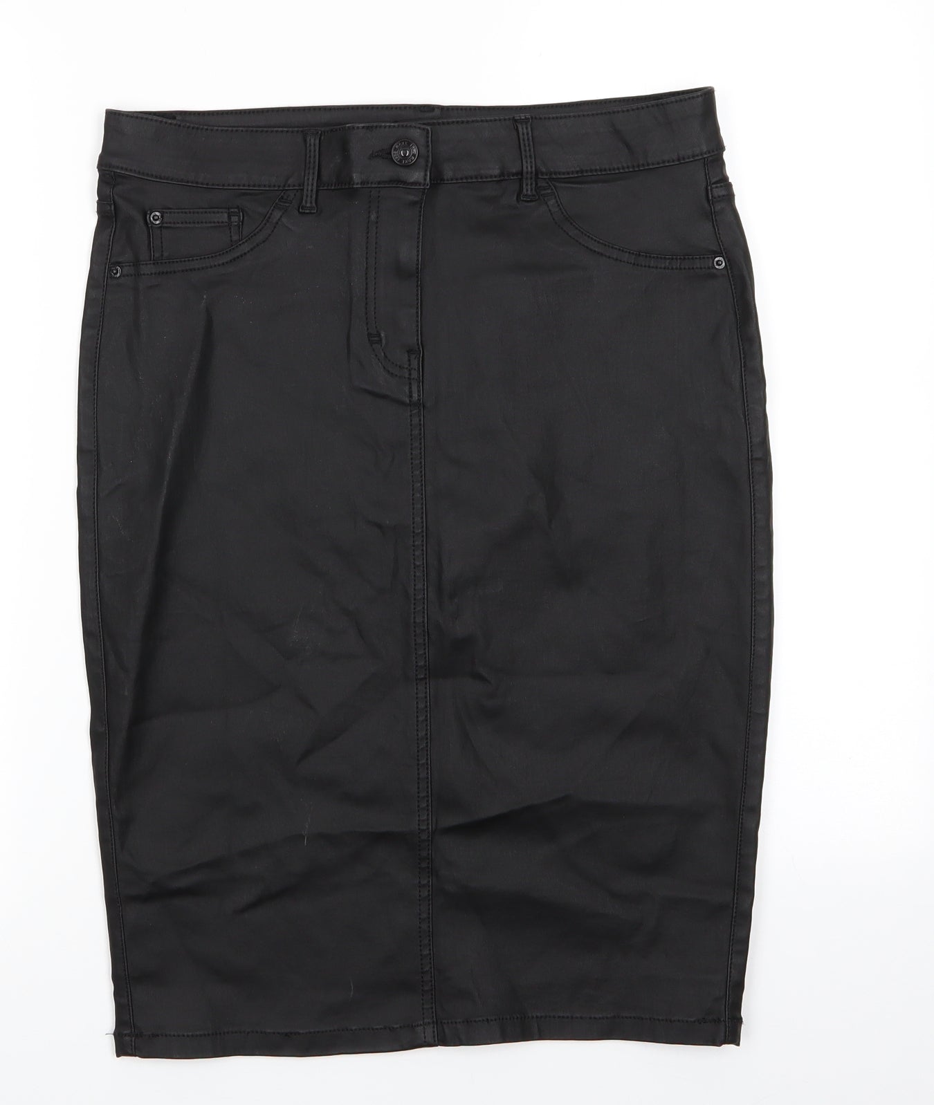 NEXT Womens Black   Straight & Pencil Skirt Size 12    - Wax effect Back vented