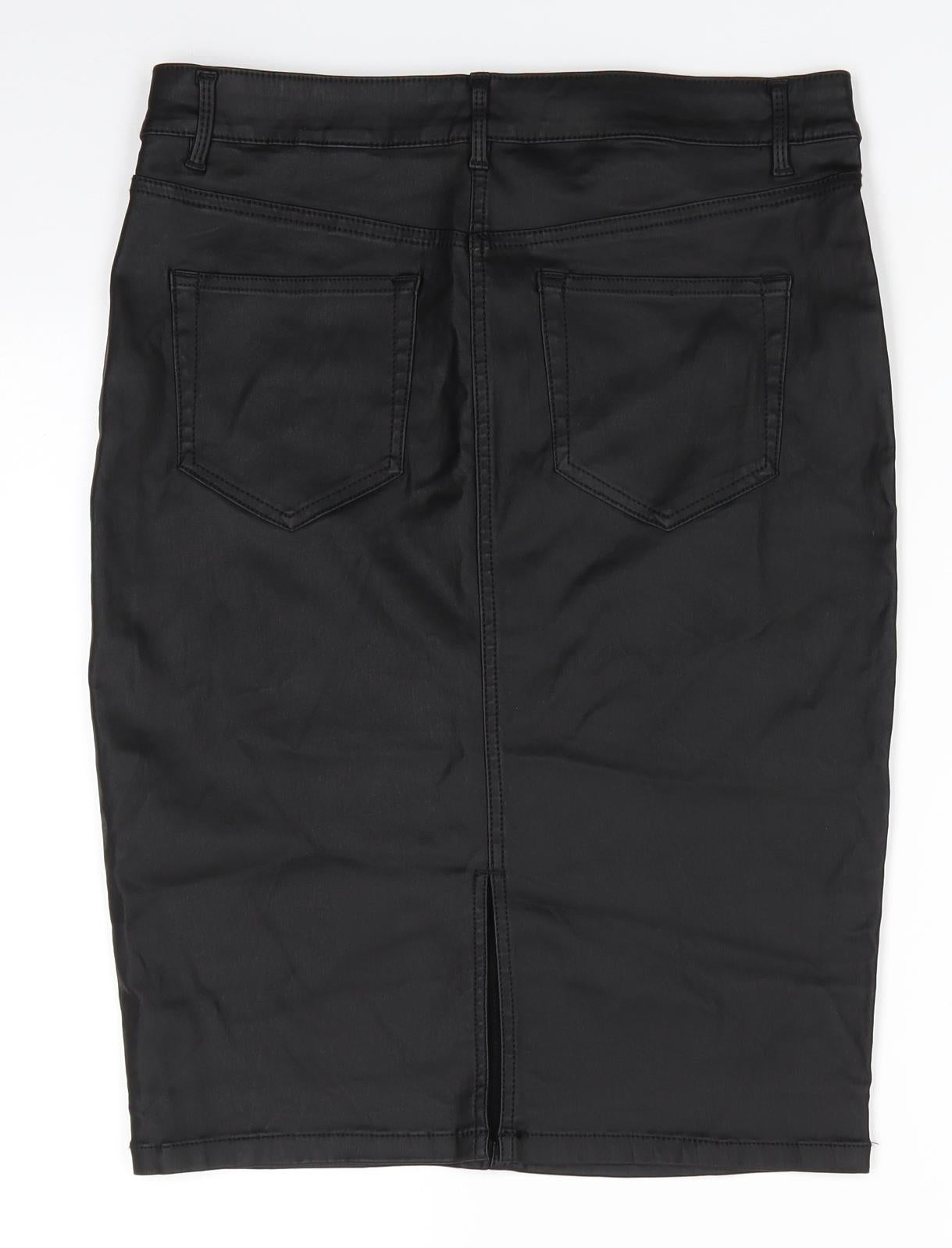 NEXT Womens Black   Straight & Pencil Skirt Size 12    - Wax effect Back vented