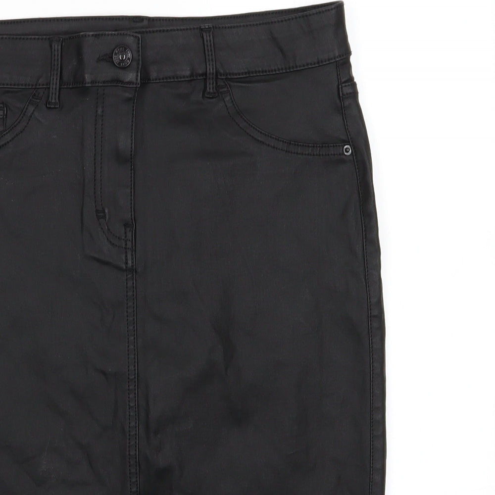 NEXT Womens Black   Straight & Pencil Skirt Size 12    - Wax effect Back vented