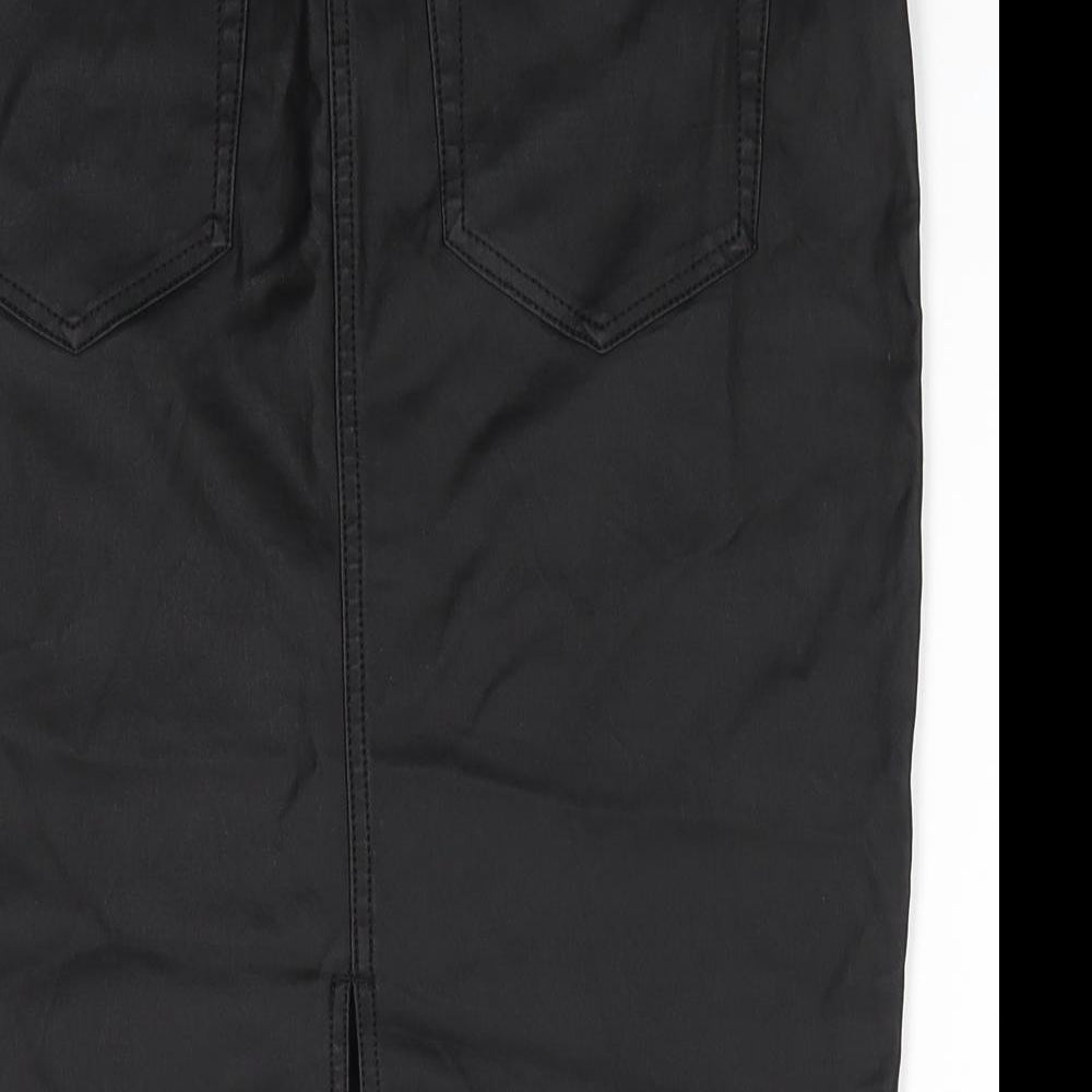NEXT Womens Black   Straight & Pencil Skirt Size 12    - Wax effect Back vented