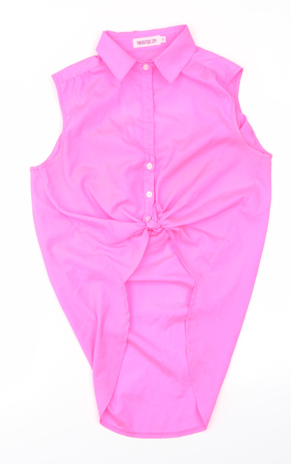 Pink Boutique Womens Pink  Polyester Basic Button-Up Size 10 Collared - Fluorescent - Open back with longer length & Tie front detail