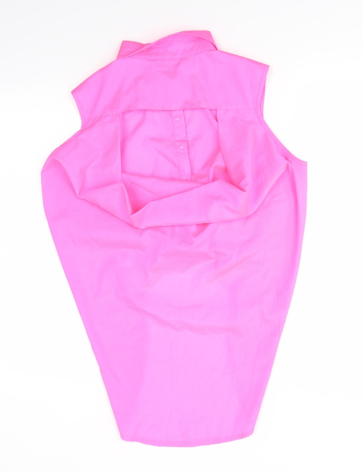 Pink Boutique Womens Pink  Polyester Basic Button-Up Size 10 Collared - Fluorescent - Open back with longer length & Tie front detail