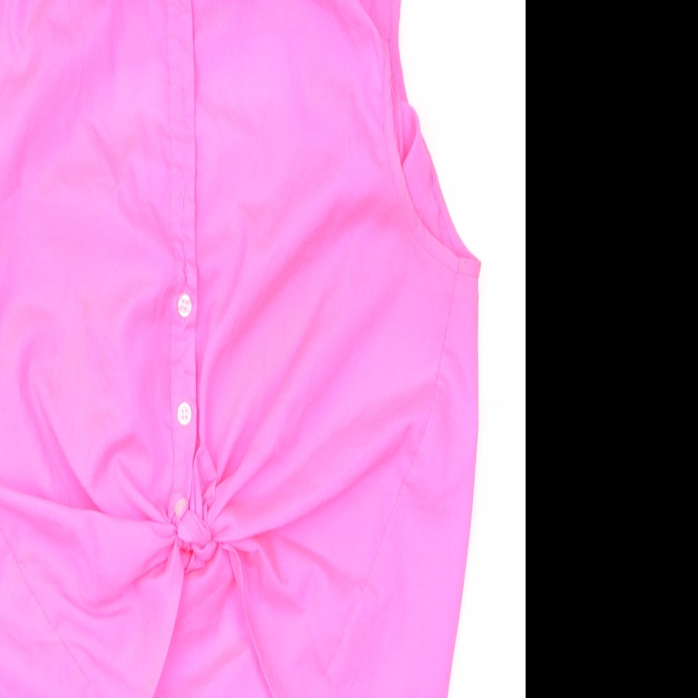 Pink Boutique Womens Pink  Polyester Basic Button-Up Size 10 Collared - Fluorescent - Open back with longer length & Tie front detail