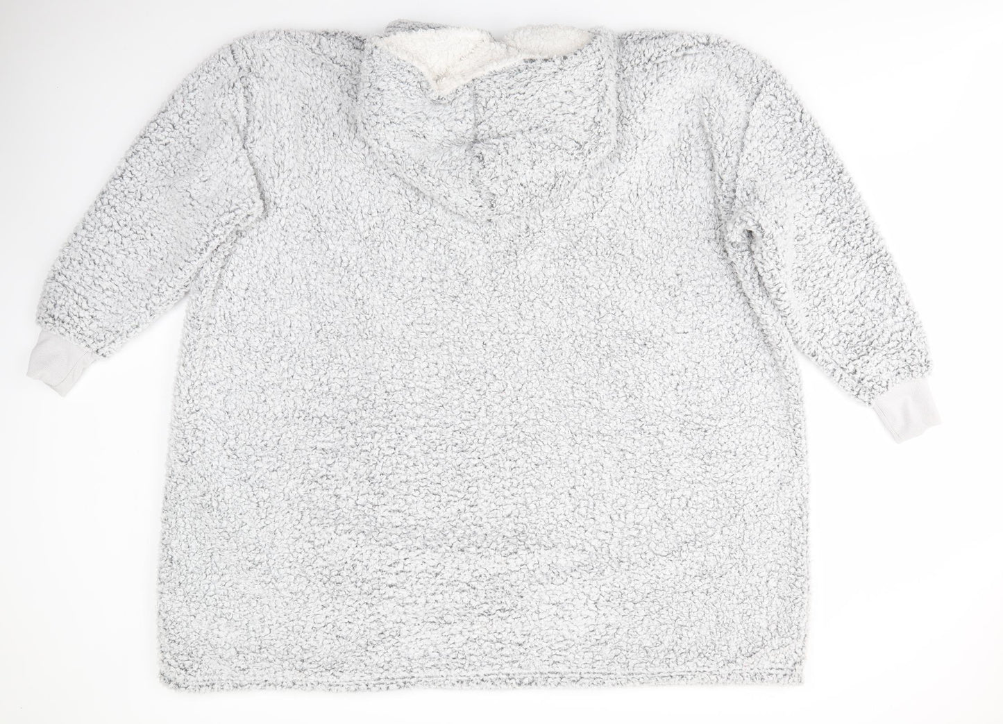 Primark Womens Grey Solid Polyester  Pyjama Top One Size   - Fluffy texture Lounge Hoodie