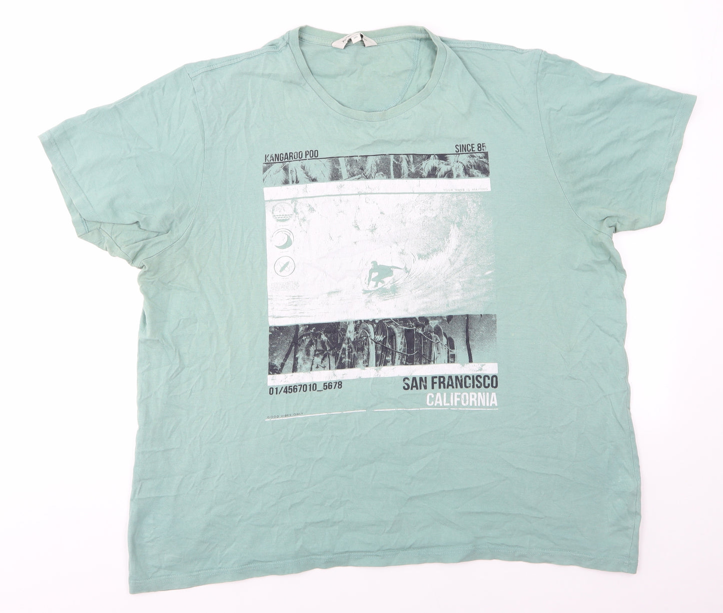 Kangaroo Poo Mens Green  Cotton  T-Shirt Size 3XL Round Neck  - San Francisco California Light Green