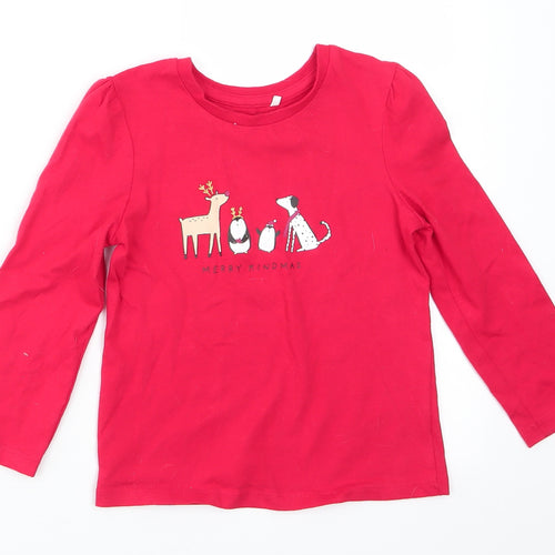 George Girls Red Animal Print Cotton  Pyjama Top Size 3-4 Years   - Merry Kindness Christmas