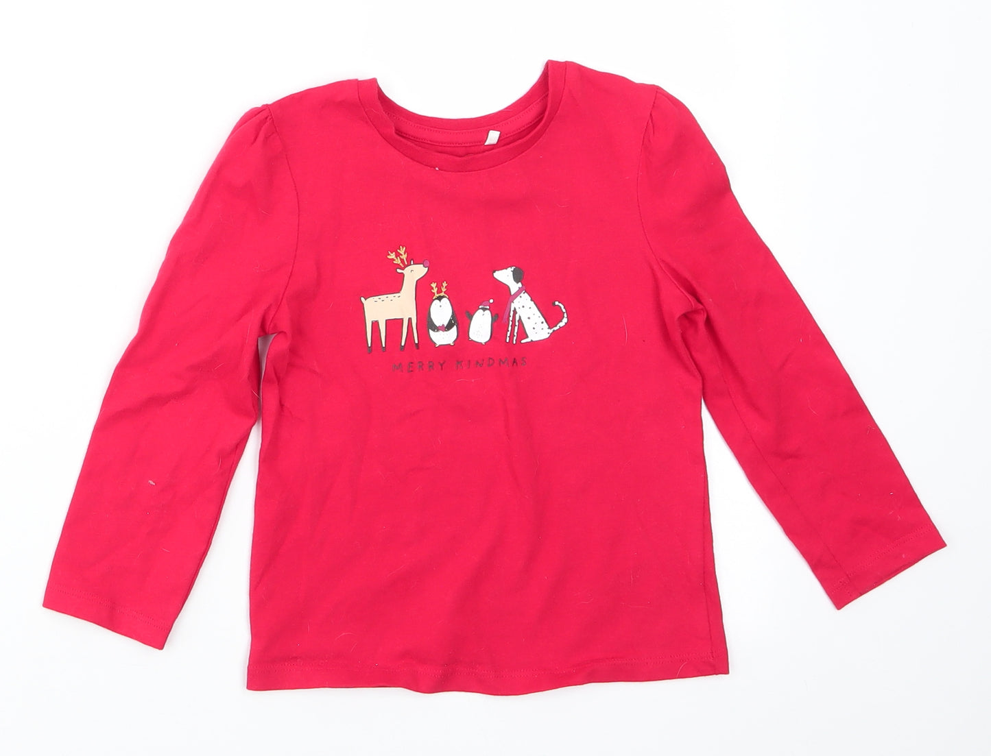 George Girls Red Animal Print Cotton  Pyjama Top Size 3-4 Years   - Merry Kindness Christmas