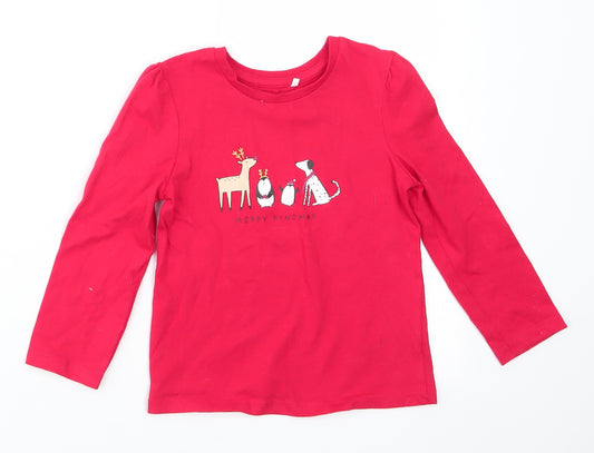 George Girls Red Animal Print Cotton  Pyjama Top Size 3-4 Years   - Merry Kindness Christmas