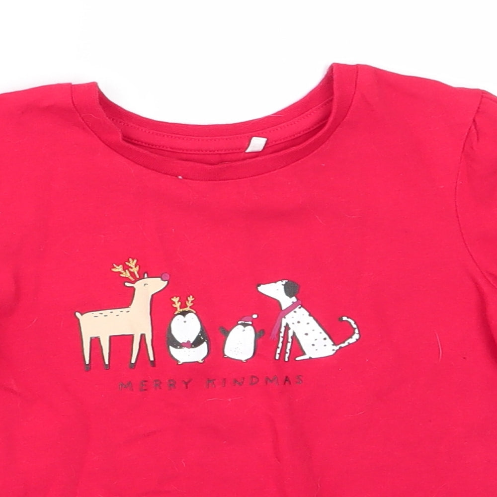 George Girls Red Animal Print Cotton  Pyjama Top Size 3-4 Years   - Merry Kindness Christmas