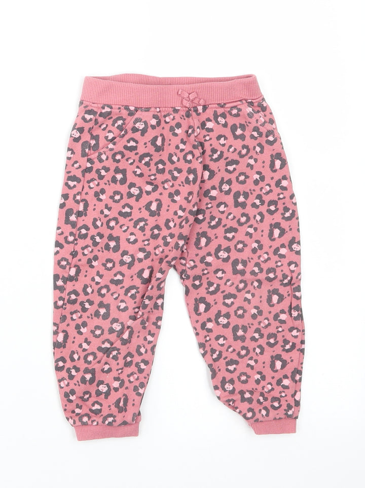 Disney at George Girls Pink Animal Print Cotton Jogger Trousers Size 12-18 Months