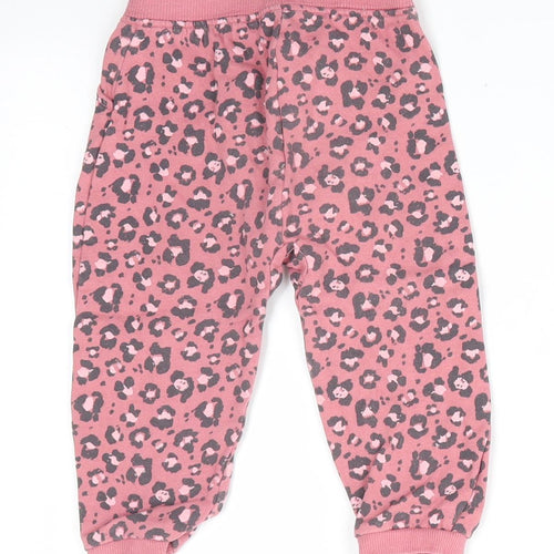 Disney at George Girls Pink Animal Print Cotton Jogger Trousers Size 12-18 Months