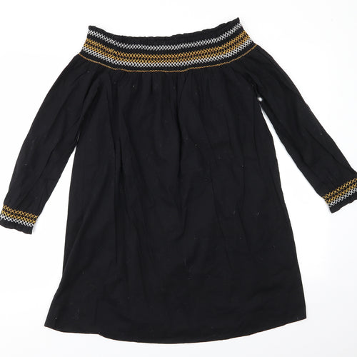 River Island Womens Black Geometric Cotton A-Line  Size 10  Off the Shoulder  - Elasticated shoulders