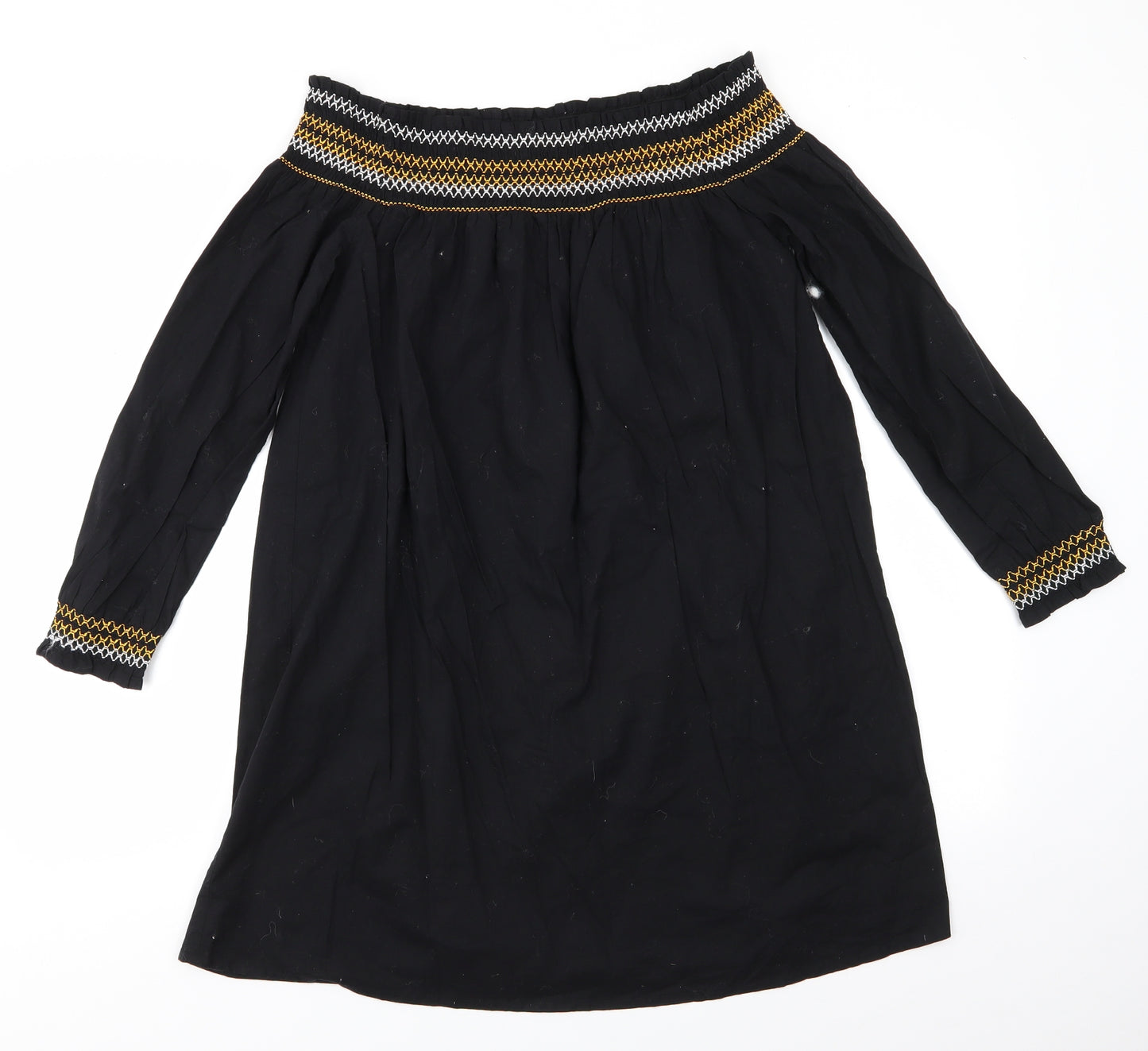 River Island Womens Black Geometric Cotton A-Line  Size 10  Off the Shoulder  - Elasticated shoulders